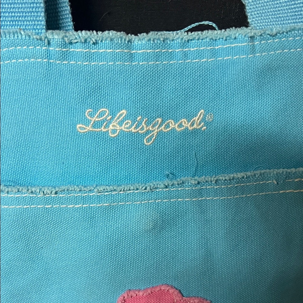Life Is Good Turquoise Tote with Pink Floral Accent - Picture 5 of 9